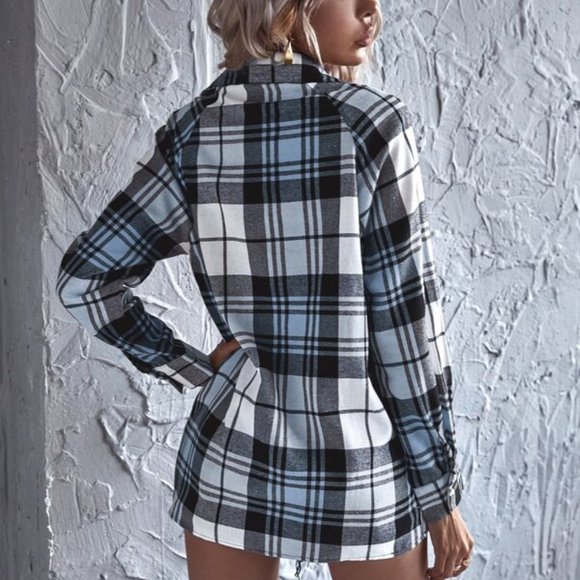 Button Down Minimalist Plaid Print Shirt - Picture 3 of 5